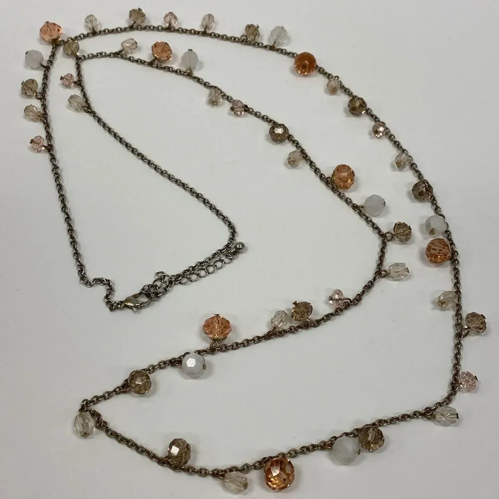 SILVER, taupe and pink crystal beaded necklace‎